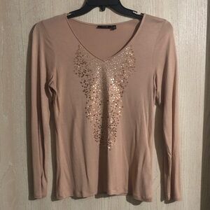 Apt. 9 Peach Sequin Long Sleeve Top M